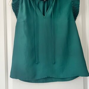 Express Teal V-Neck Pleated Cap Sleeve Top